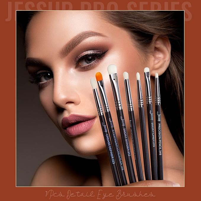 Jessup Eyeshadow Brush Set 7pcs Fluffy Eye Makeup Brushes for Eye Shadow Blending Shader Crease Concealer Black T334-GlimoraGlow