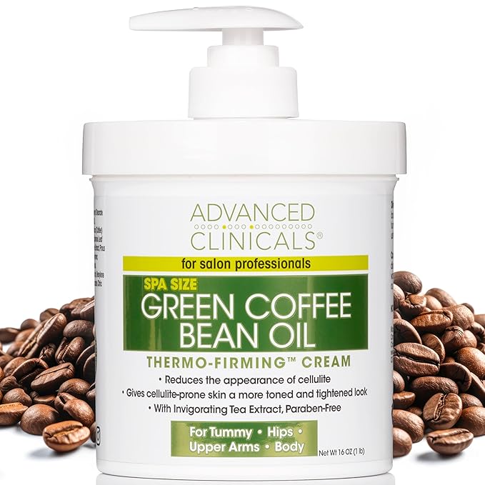 Advanced Clinicals Green Coffee Bean Thermo Firming Body Cream | Anti Cellulite Cream | Caffeine Body Lotion Moisturizer To Firm, Tighten, & Hydrate Look Of Legs, Arms, Tummy, Butt, & Thighs, 16 Oz-GlimoraGlow