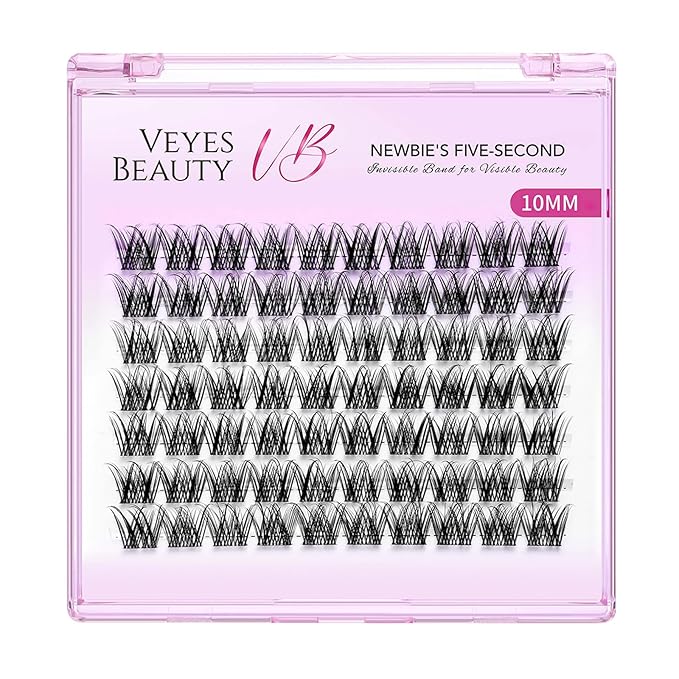 VEYESBEAUTY Lash Clusters Individual Eyelash Extensions Thin & Invisible Band DIY False Eyelashes for Self-application Newbie's Five-Second Series Wispy Lash Tray, LuxeBold 10mm Single Length-GlimoraGlow