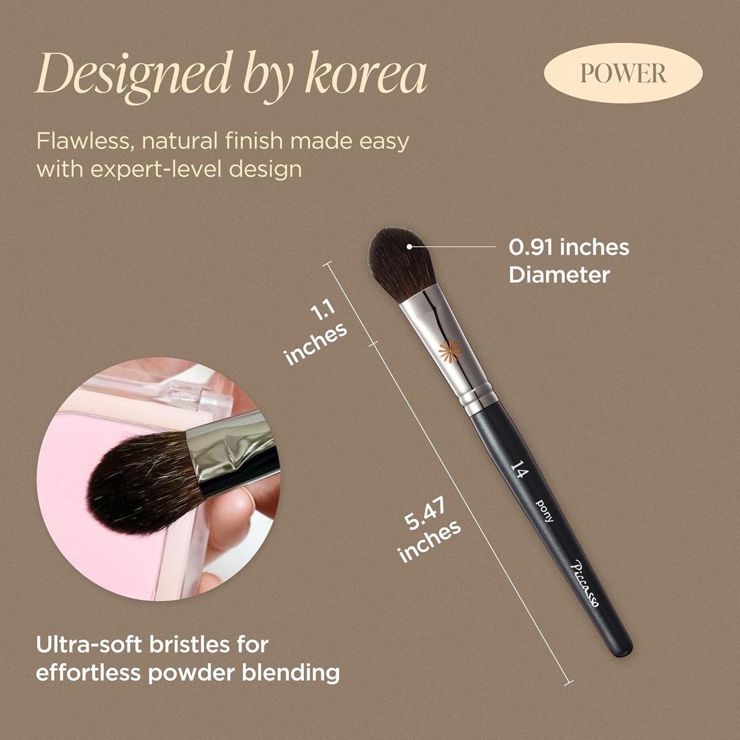 Piccasso PONY14 Makeup Brush– Soft Tapered Blush & Highlighter Applicator for Face Makeup, Fluffy Powder Finish with Soft Hair, Small Size for Precision, Professional Korean Beauty Essential-GlimoraGlow