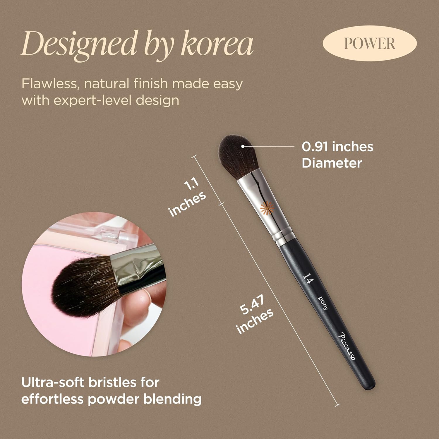 Piccasso PONY14 Makeup Brush– Soft Tapered Blush & Highlighter Applicator for Face Makeup, Fluffy Powder Finish with Soft Hair, Small Size for Precision, Professional Korean Beauty Essential-GlimoraGlow