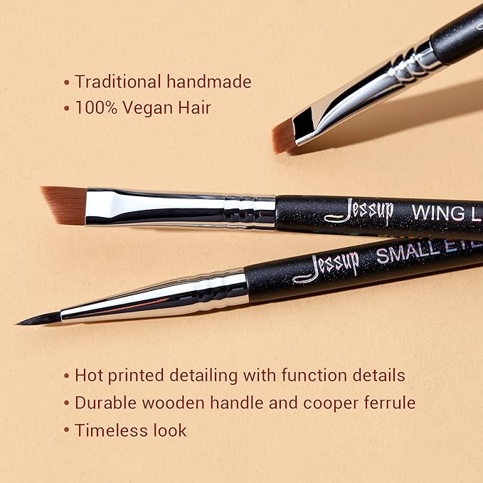 Jessup Eyeliner Brush Set, 3pcs Pro Precision Eyeliner Brushes Fine Point Angled Thin Gel Liquid Flat Winged Eye Liner Brush, Black T346-GlimoraGlow