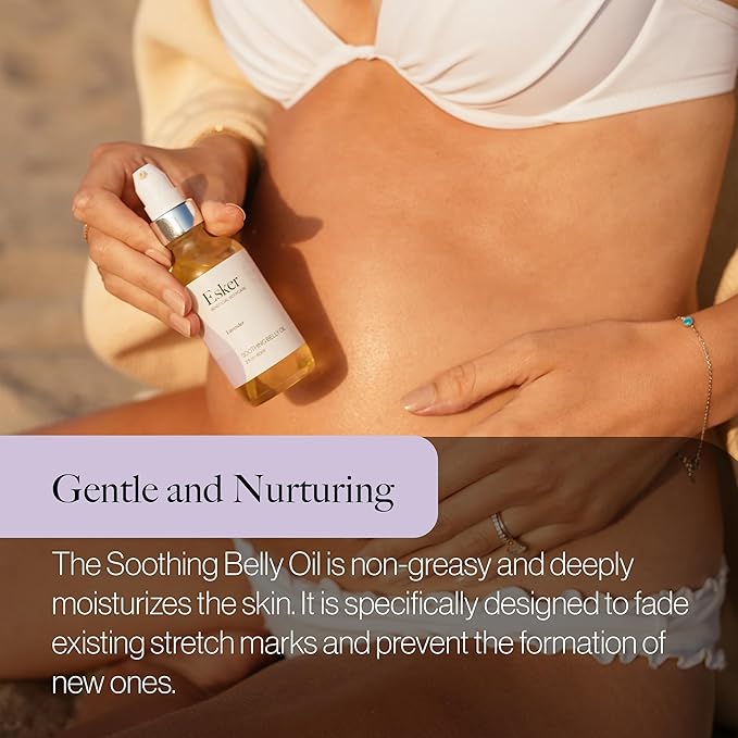 ESKER Natural Soothing Belly Oil | (2.0oz) | Plant-Based Formulated for Pre and Postpartum Skin | Designed to Fade Existing Stretch Marks and Prevent the Formation of New Ones | Cruelty Free-GlimoraGlow