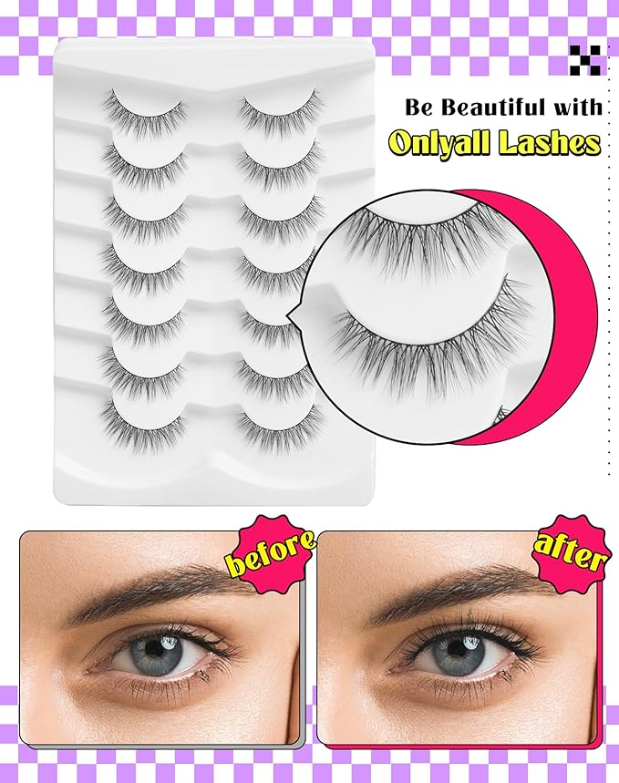 Onlyall Lashes Mink False Eyelashes Natural Wispy Lashes Soft Faux Mink Lashes Fluffy False Lashes DK72-GlimoraGlow