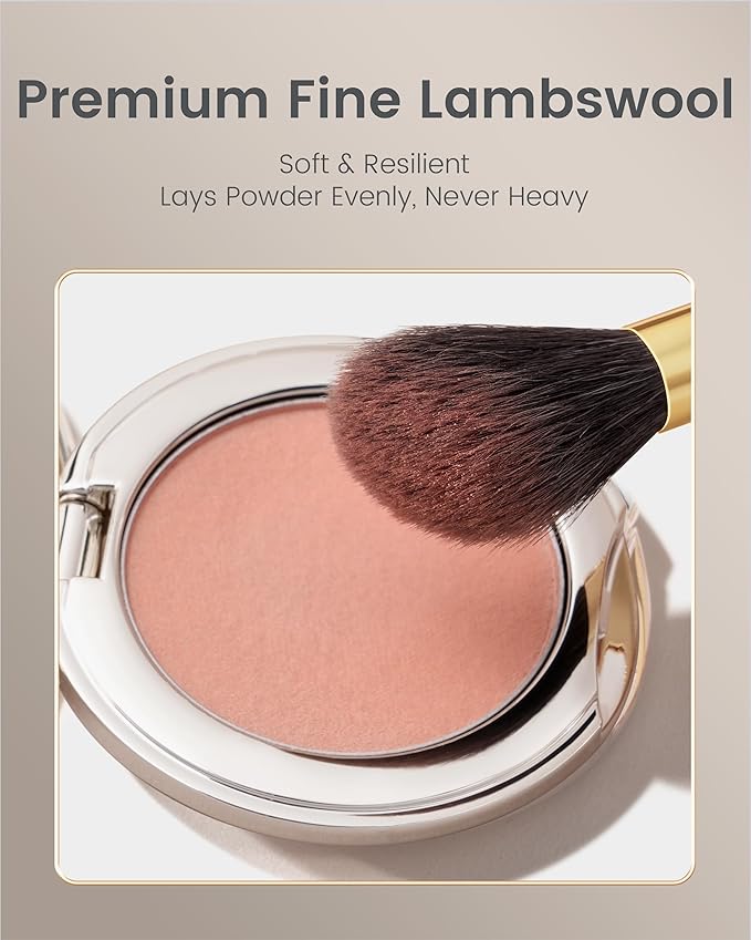 Desert Oak Series Angled Blush Brush - Soft Goat Hair Bristles for Powder/Cream Blush & Bronzer, Ergonomic Ebana Handle & Brass Ferrule, Beginner to Pro (CM 164)-GlimoraGlow