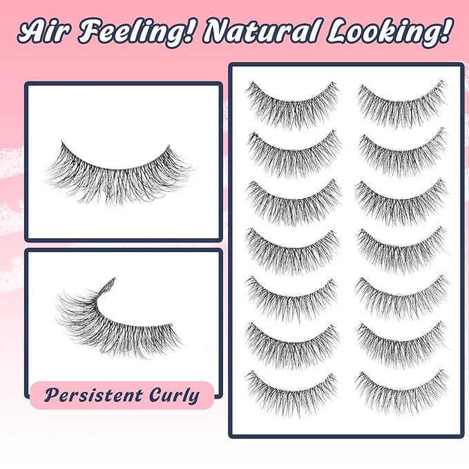 False Lashes Natural Look Wispy Eyelashes 13MM Eye Lash Pack for Daily C Curl Natural Lashes 7 Pair Siligli-GlimoraGlow
