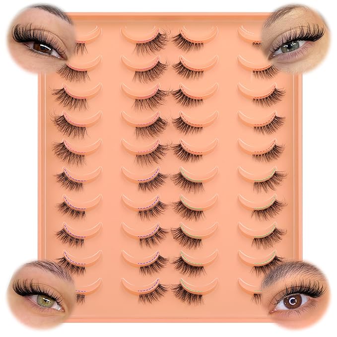 JIMIRE 20 Pairs Hlaf False Eyelashes with Clear Band Half Lashes Wispy Short Accent Lashes 4 Styles Mixed Cat Eye Mink Lashes Fluffy 3/4 Corner Fake Half Lashes Cat Eye Natural Look-GlimoraGlow