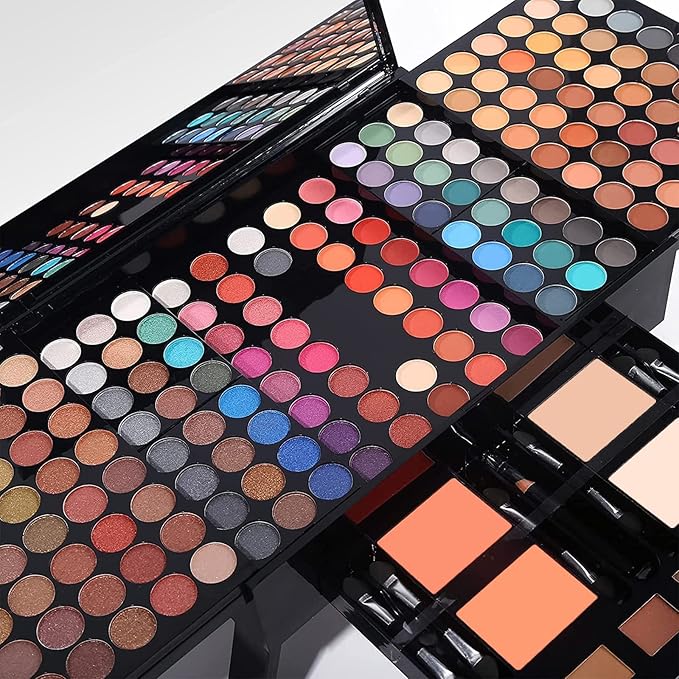 190 Colors Cosmetic Make up Piano Box Set,Combination with Eyeshadow /Facial Blusher /Eyebrow Powder /Eyeliner Pencil /Mirror,All-in-1 Makeup Gift Set (Color A)-GlimoraGlow