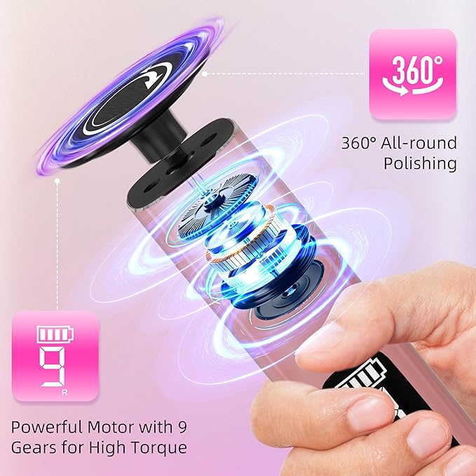 2 in 1 Electric Foot Callus Remover,9 Adjustable Speeds Rechargeable Electric Dead Skin Sander Pedicure Tools with Sandpaper Disk and Nail Drill Bits,Grinding Heads for Women&Men-GlimoraGlow