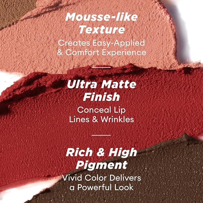 ITY Velvet Matte Finish Lip Stain-Mousse Textured Lip Clay, Red Shade, Conceals Lip Lines, Rich Pigment Lip Tint Lipsticks, 0.14 oz (4g) in Earthy, Berrylicious.-GlimoraGlow