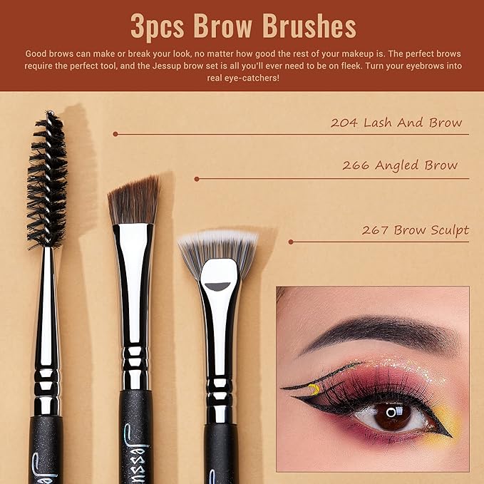 Jessup Eye Makeup Brushes Set Professonal 28pcs Premium Synthetic Eyeshadow Brush Eyeliner Brush Eyebrow Brush Blending Brush for Makeup Black T341-GlimoraGlow