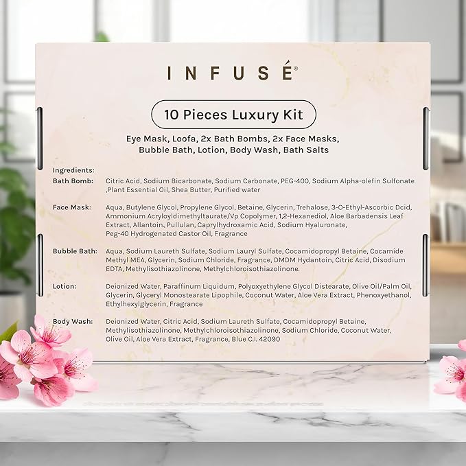 10-Piece Spa Gift Box for Women | Self-Care Set with Eye Mask, Loofa,Bath Bombs,Face Masks,Bubble Bath, Lotion, Body Wash & Bath Salt | Gift for Mom, Grandma, Wife, Bridesmaid or Loved Ones-GlimoraGlow