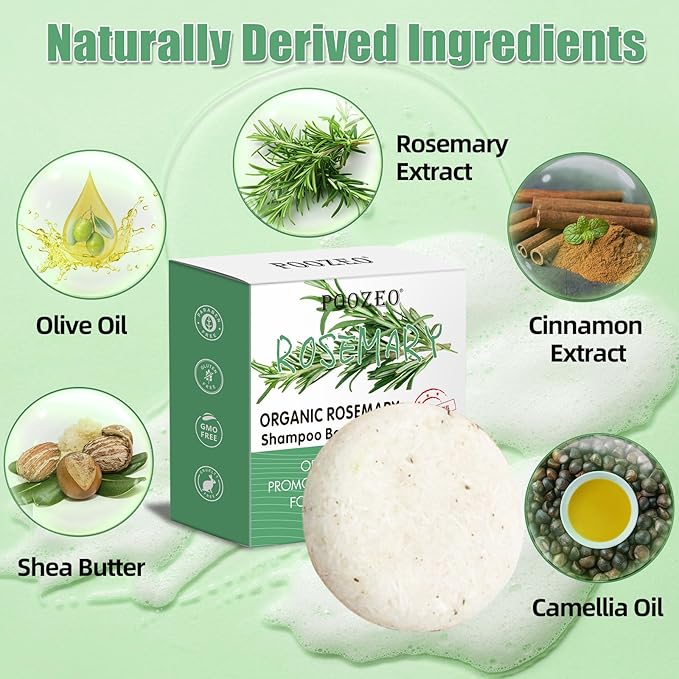 2 Pack Rosemary Hair Shampoo Bar,Deep Cleansing for Scalp Hair Loss Shampoo Soap,Organic Hair Oil Control,Solid Shampoo for Hair Growth, Refreshing and Hydrating Soap for Stocking Stuffers Women Gifts-GlimoraGlow