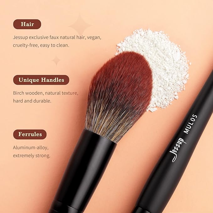 Jessup Large Face Makeup Brushes 3pcs, Premium Synthetic Powder Contour Highlighter Brush, Phantom Black T274-GlimoraGlow
