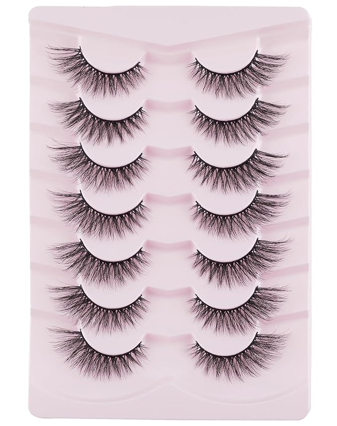 Cat Eye Lashes Soft Mink False Eyelashes Natural False Lashes Wispy Fake Lashes C Curl Faux Mink Lashes Fluffy False Lashes Pack 17MM-GlimoraGlow