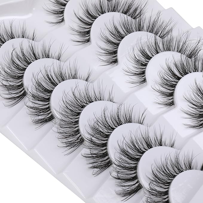 False Eyelashes with Clear Band Faux Mink Lashes Natural Look 3D Volume Wispy Fake Lashes Pack by Kiromiro 7 Pairs-GlimoraGlow