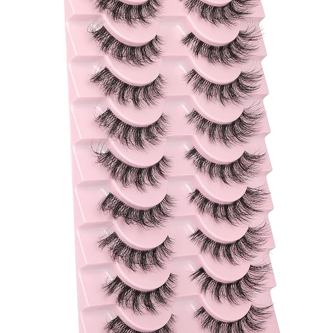 FANXITON Mink Lashes with Clear Band 15 MM 10 Pairs Cat-Eye Lashes Natural Look False Eyelashes Pack Wispy Eyelashes 3D Faux Mink Eyelashes-GlimoraGlow