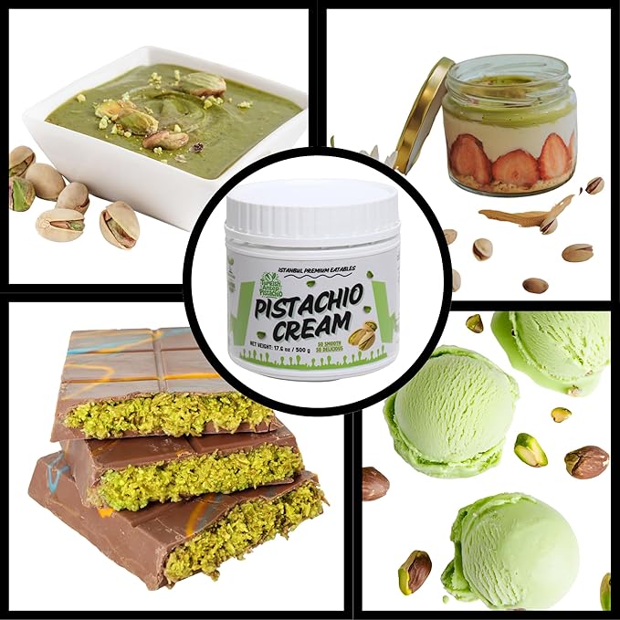 Istanbul Premium Pistachio Cream, Pistachios for Dubai Chocolate Bar, Cream for Dessert, Kataifi & Knafeh, Crema de Pistacho, Non-GMO,1.1 LB (500gr)-GlimoraGlow