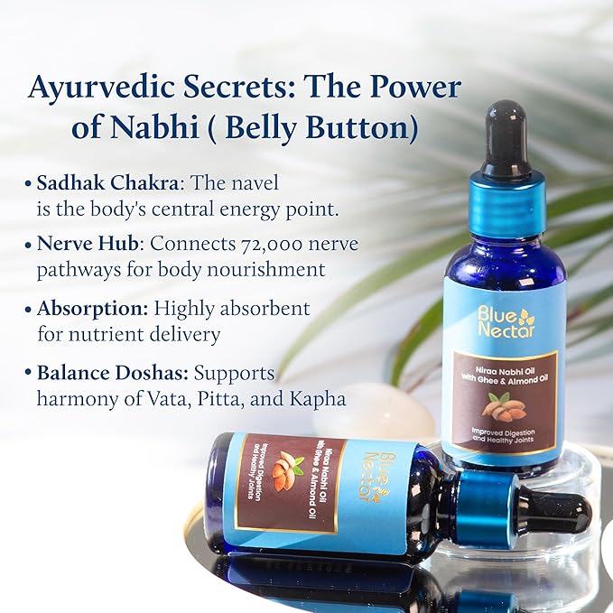 Blue Nectar Ayurveda Nabhi Oil with Ghee & Almond Oil | Natural Navel Oil for Belly Button for Digestion & Joint Health | 100% Natural & Herbal (21 Herbs, 0.33Fl Oz)-GlimoraGlow