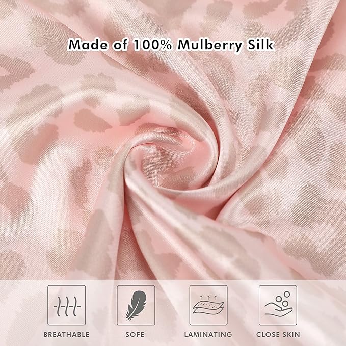 2 Pack Satin Pillowcase with Latent Zipper, Adjustable Satin Eye Mask for Sleeping and Satin Volume Scrunchie for Hair and Skin, Standard Size (Pink, Leopard Style)-GlimoraGlow