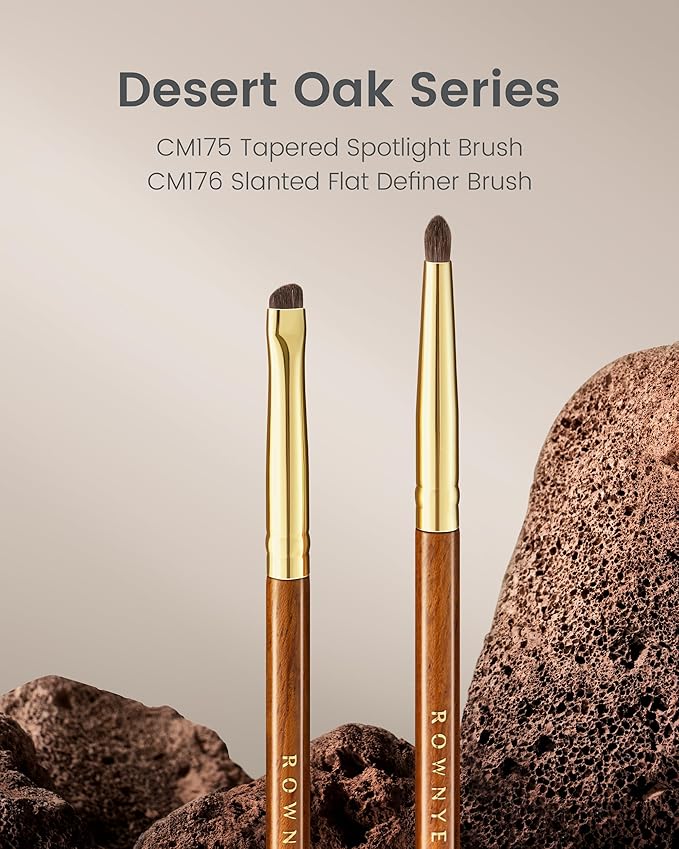 Desert Oak Series Tapered Spotlight Brush - Precision Pony Hair Brush for Inner Corner & Under-Eye Highlighting, Bubinga Handle & Gold Ferrule (CM 175)-GlimoraGlow