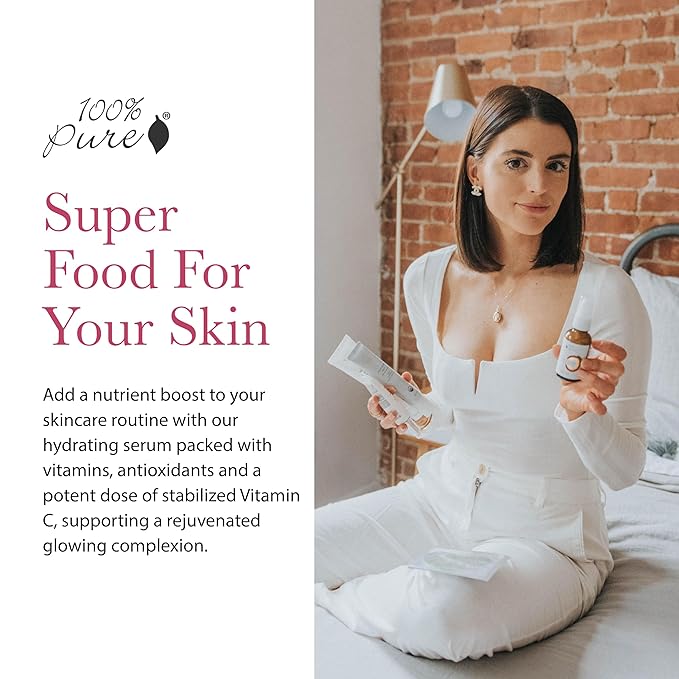 100% PURE Vitamin C Face Serum Hydrating Glow Skin Care with ALA Aloe + Vitamin E Oil - Daily Firming & Correcting Anti Aging Facial Moisturizer for Women & Men All Skin Types, Vegan - 1 Fl Oz-GlimoraGlow