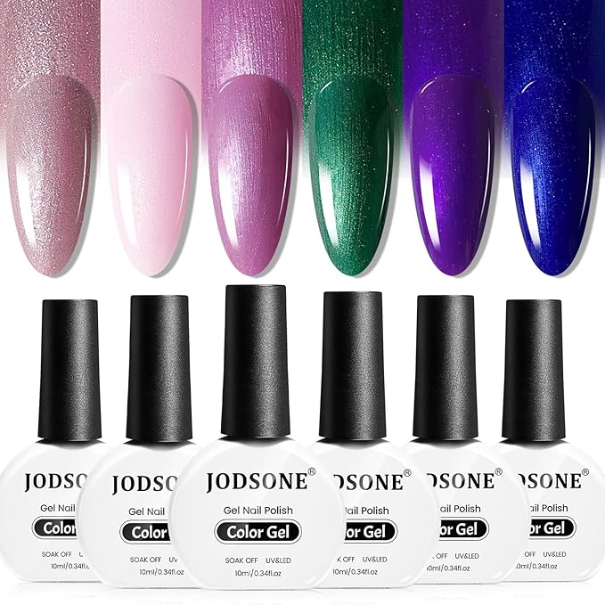 JODSONE 10ml Gel Nail Polish Set Glitter 6Colors Dark Green Glitter Pink Deep Blue Gel Polish Lacquer Glossy Art for Nail and Salon Need U V Lamp-GlimoraGlow