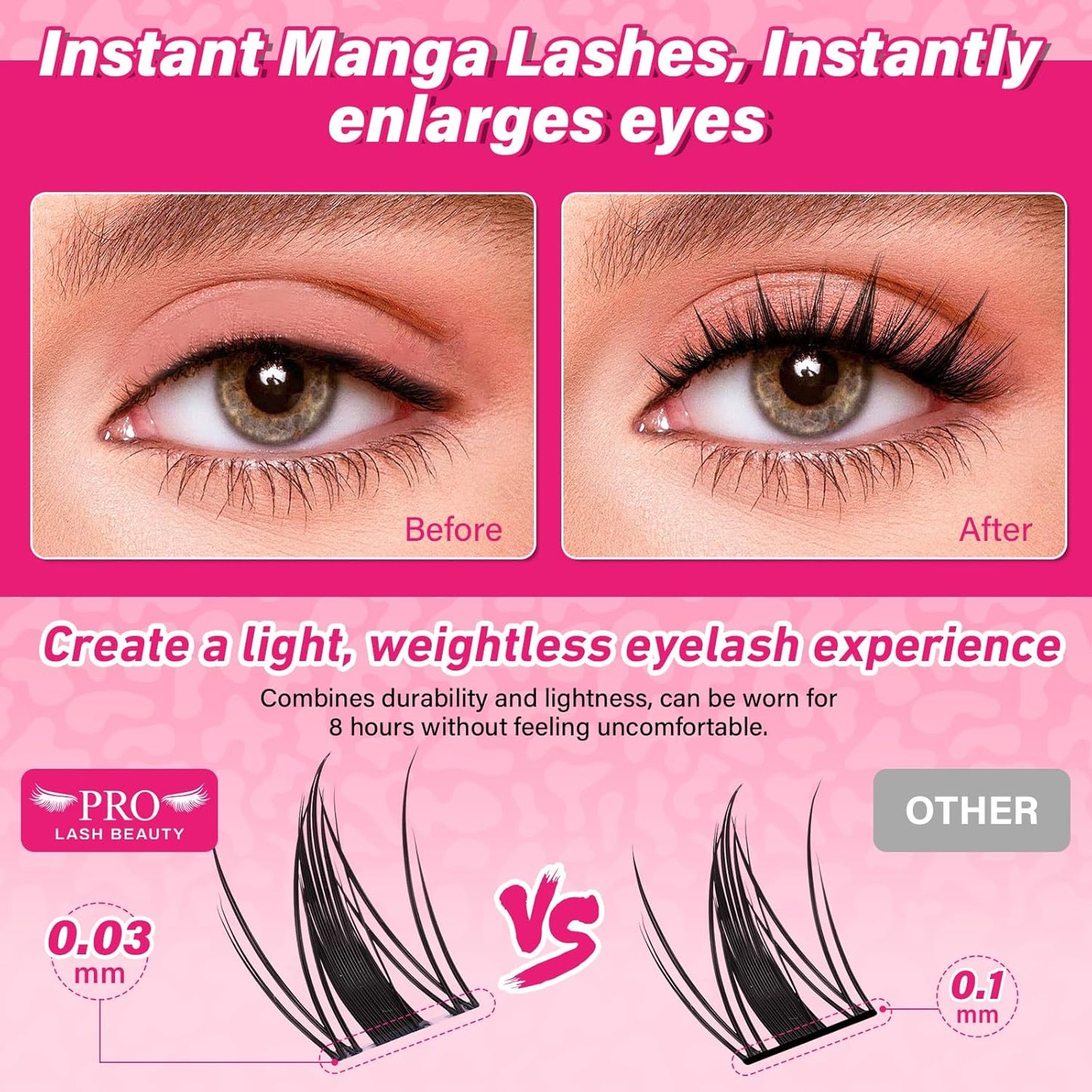 PROLASHBEAUTY Fairy Lash Clusters Kit Manga Spiky Eyelash Clusters Ultra Thin Band Natural Look Lashes Kit with Lash Bond and Seal Remover (Fairy, 8-18mix)-GlimoraGlow