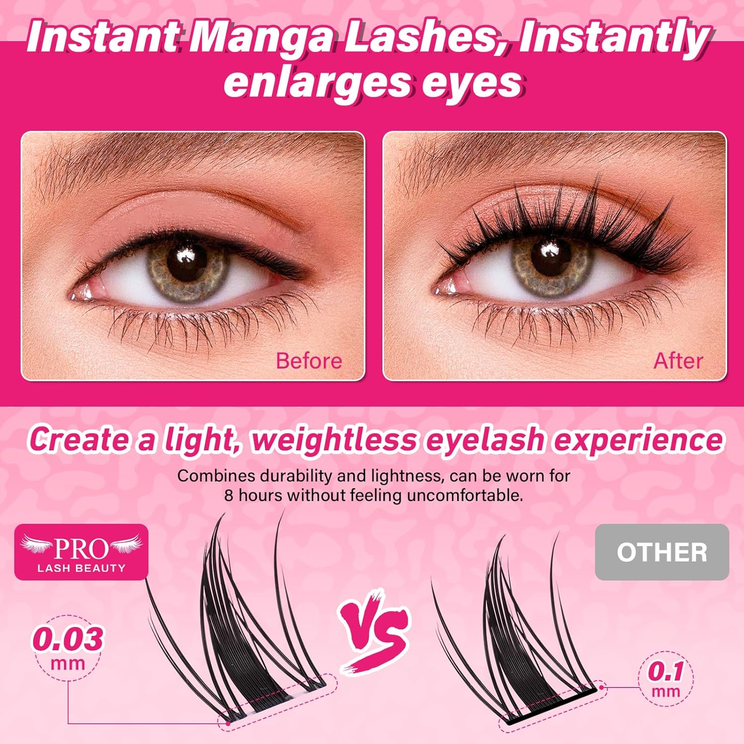 PROLASHBEAUTY Fairy Lash Clusters Kit Manga Spiky Eyelash Clusters Ultra Thin Band Natural Look Lashes Kit with Lash Bond and Seal Remover (Fairy, 8-18mix)-GlimoraGlow