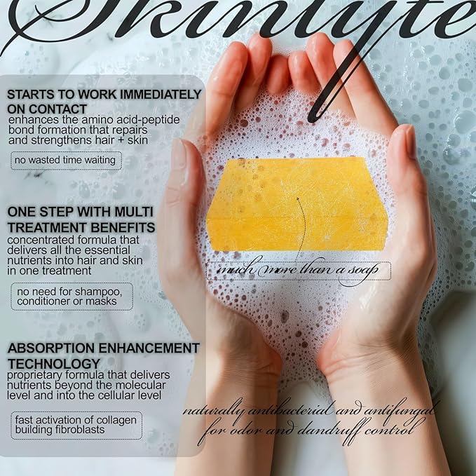 Natural Hair & Whole Body Bar Soap -Hair & Skin Treatment- Keratin & Collagen Peptides | Hair: Promotes Growth, Repair, Strength, Volume | Skin: Anti-Aging, Firm, Elasticity w/Organic Sulfur-GlimoraGlow