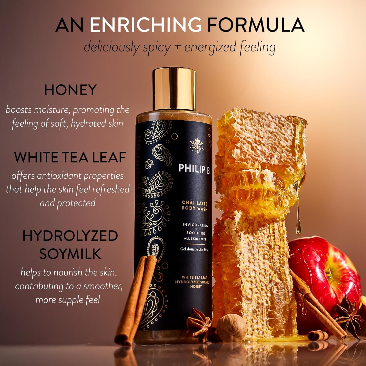 PHILIP B Chai Latte Body Wash 11.5 Fl Oz (340mL) - Invigorating + Soothing, Formulated with White Tea Leaf, Hydrolyzed Soymilk & Honey, for All Skin Types-GlimoraGlow