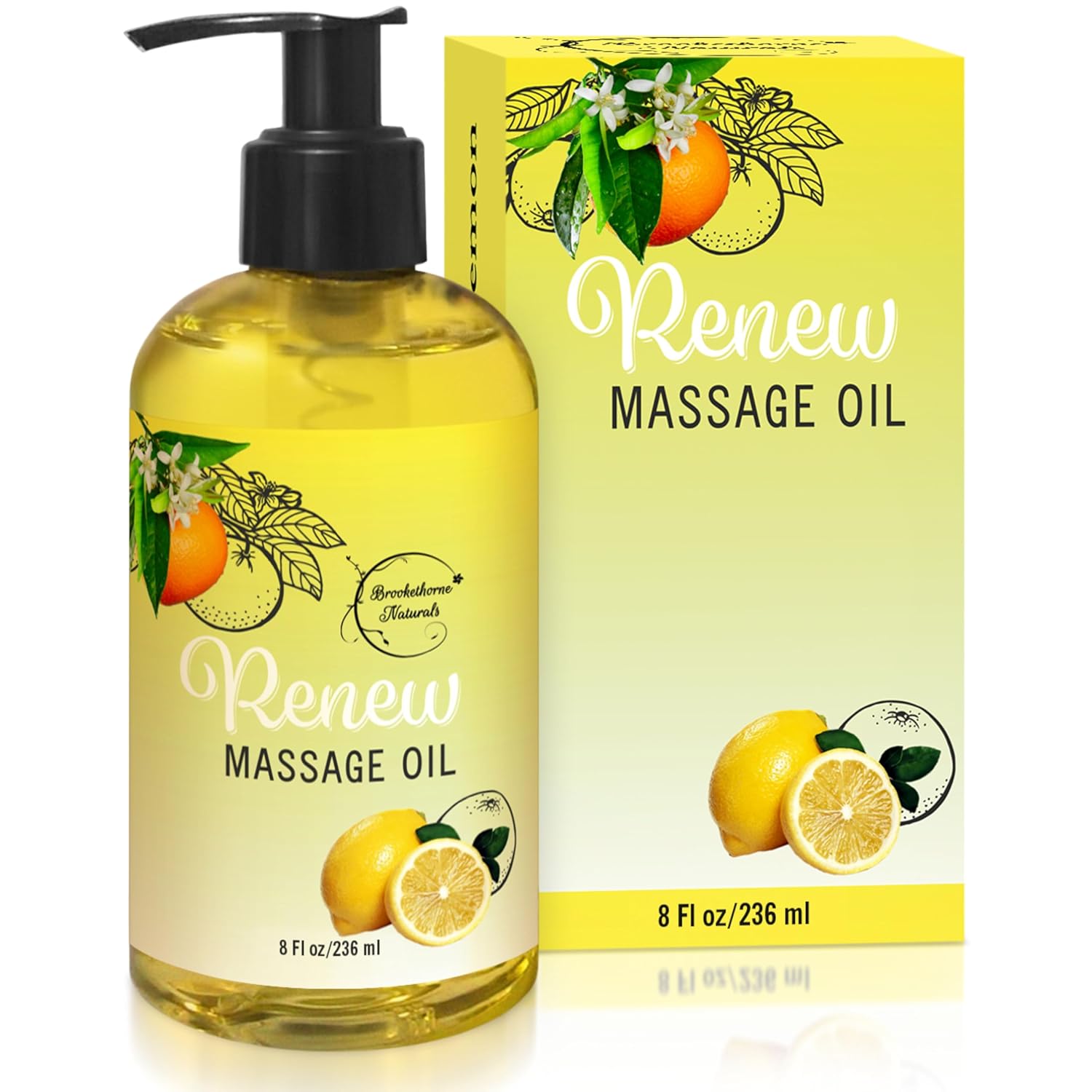 Renew Massage Oil with Orange, Lemon & Peppermint Essential Oils - Great for Massage Therapy or Home use. Ideal for Full Body – with Almond, Grapeseed & Jojoba – by Brookethorne Naturals-GlimoraGlow