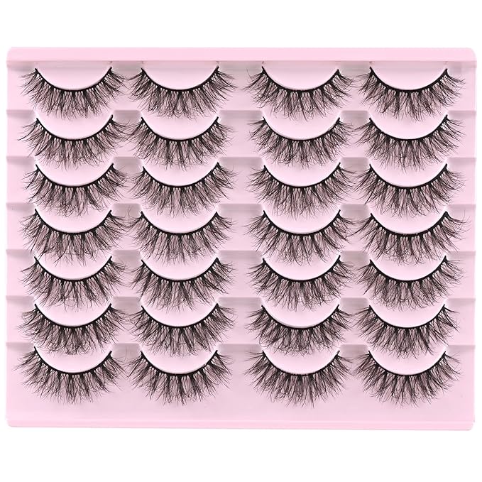 FARRED Natural Lashes Short Eyelashes Wispy False Mink Lash Pack 14 Pair Natural Look Fluffy Doll Eyelash Small Fake Strip Lashes Full Pestañas Sets for MUA and Beginners Daily Makeup (F3 | 8-16mm)-GlimoraGlow