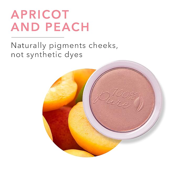 100% PURE Powder Blush (Fruit Pigmented), Peach, Soft Shimmery Finish, Nourishes Skin w/Rosehip Oil, Cocoa Butter, Natural Makeup (Neutral Peach w/Bronze) - 1.81 oz-GlimoraGlow