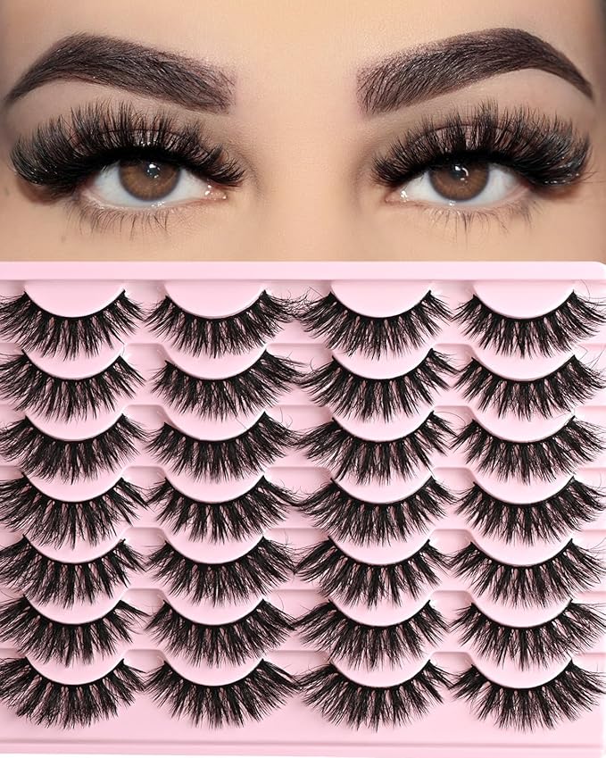 FARRED Cat Eye Lashes Fluffy False Eyelashes 14 Pairs Fake Eyelashes Natural Look Short Natural Lashes Cateye Lash Wispy Volume Eyelash Faux Mink Strip Lashes Pack for Daily Makeup (F27 | 9-17mm)-GlimoraGlow