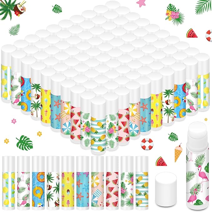 100 Pcs Summer Lip Balm Bulk Moisturizing Lip Balm Jasmine Flavor Lip Balms Cream Tropical Hawaiian Beach Luau Party Lip Care Product for Stocking Stuffers Beauty Gifts Women Men-GlimoraGlow