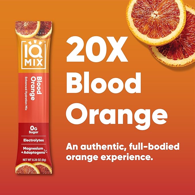 IQMIX Hydration Electrolyte Powder – 4-in-1 Formula for Hydration, Mental Clarity, Mood and Recovery – Sugar-Free Drink Mix, Keto, Magnesium L-Threonate, Lion’s Mane – 20 Count Blood Orange-GlimoraGlow