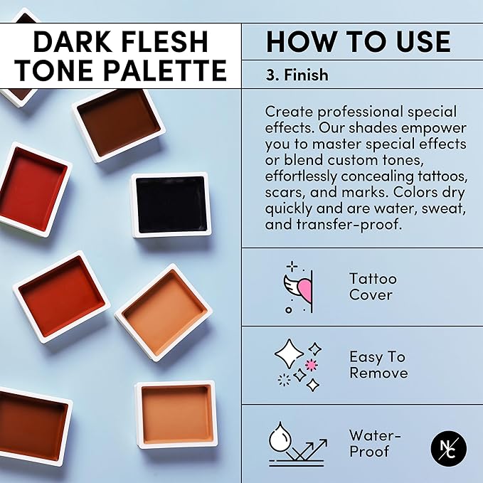12 Color Dark Flesh Tone Alcohol Activated Makeup Palette Kit - Includes Alcohol Activator and Moisturizing Remover - Waterproof Makeup for Professional Makeup Artists-GlimoraGlow