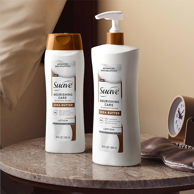 Suave Nourishing Care Hand & Body Lotion with Shea Butter for Women, Deep Moisture for Dry Skin, Fast Absorbing, Allergen Free Moisturizing Cream, 18FL OZ, 6 Pack-GlimoraGlow