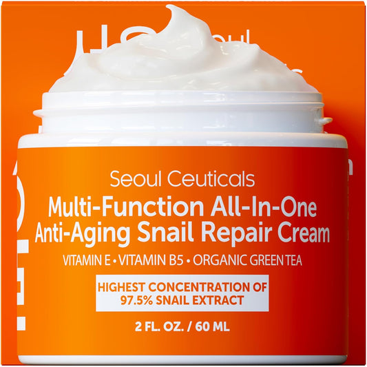 SeoulCeuticals Korean Skin Care 97.5% Snail Mucin Moisturizer Cream - K Beauty Skincare Day & Night Snail Repair Cream Filtrate Cruelty Free 2oz-GlimoraGlow