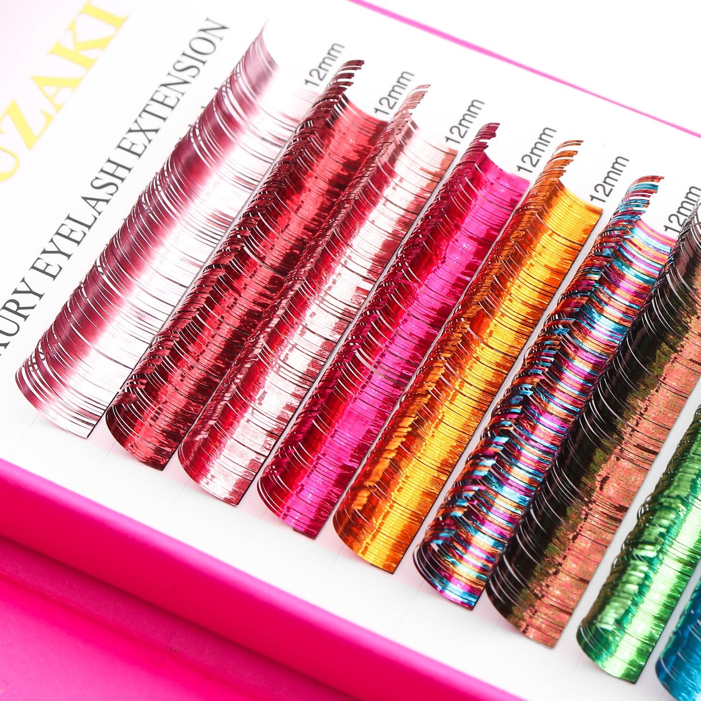 Glitter Spike Tinsel Eyelash Extensions 0.07 Colored Lashes Extension C Curl Lashes 9mm Lash Extensions Soft False Eyelashes Volume Lashes 12 Rows Professional Use(Glitter,0.07-C,9mm)-GlimoraGlow