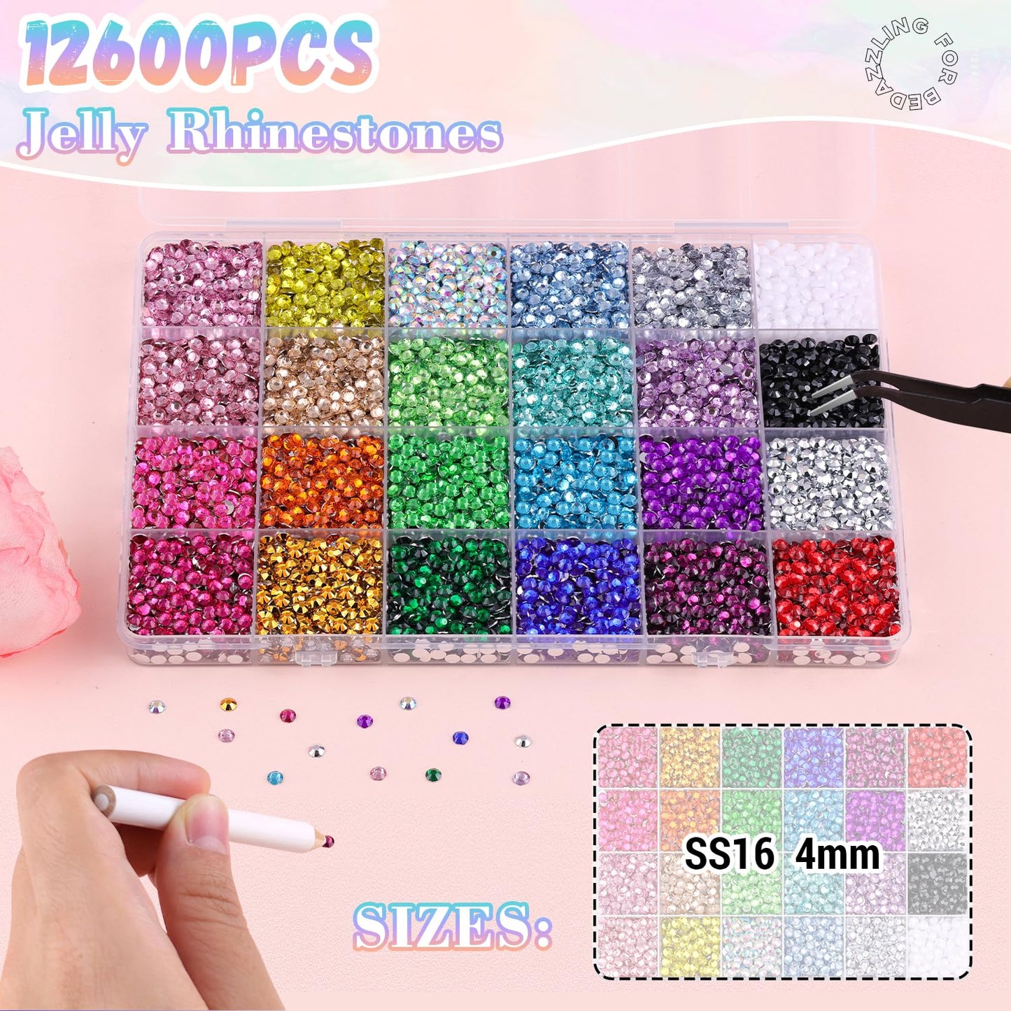 12600Pcs Resin Rhinestones with 3Pcs B7000 Jewelry Glue for Crafting, Multicolors 4mm Non Hotfix Flatback Gems, Bedazzling Crystal for DIY Crafts Clothing Tumblers Mugs Shoes Fabric Decor Nail Art-GlimoraGlow