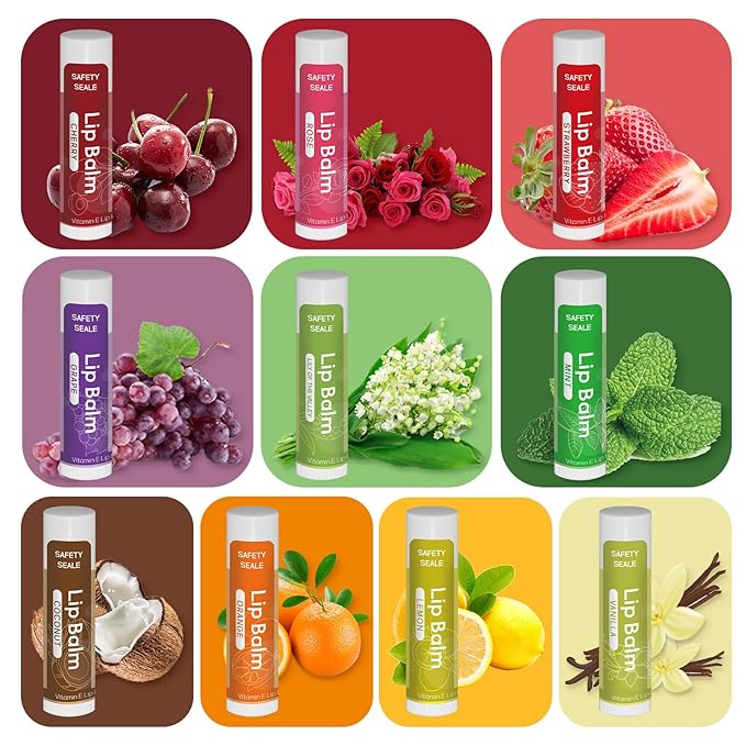 20 Pack Natural Lip Balm Bulk with Vitamin E and Coconut Oil Valentine's Day best choice - Moisturizing, Soothing, and Repairing Dry and Chapped Lips - 10 Flavors - Non-GMO-GlimoraGlow