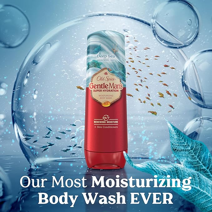 Old Spice Body Wash GentleMan’s Super Hydration for Men, 24/7 Renewing Moisture, Gentle on Skin with Skin Conditioners, Deep Sea with Ocean Waves + Kelp Scent, 20 oz-GlimoraGlow