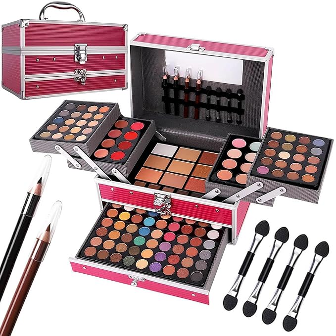 132 Color All In One Makeup Kit,Professional Makeup Case,Makeup Set for Teen Girls,Makeup Palette,Multicolor Eyeshadow Kit (006N1-Pink)-GlimoraGlow