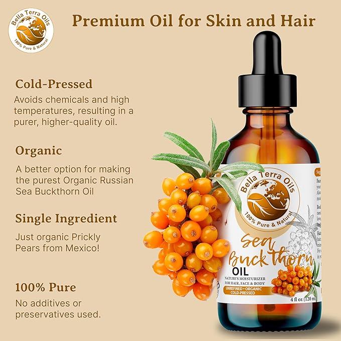 Bella Terra Oils Pure Sea Buckthorn Oil – 1gallon, Enhances Hair and Skin Appearance, Rich in Nutrients, Non-Greasy, Quick Absorbing-GlimoraGlow