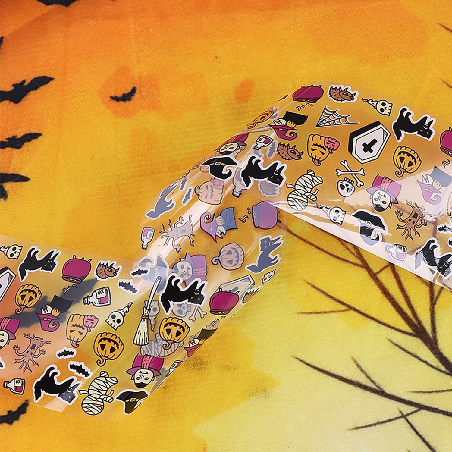 10 Rolls Halloween Nail Transfer Foil Stickers Set Halloween Theme Nail Art Foils Decals Cartoon Design Nail Foil Transfers Pumpkin Bat Ghost Skull Cat Nail Decorations for Women Manicure Supplies-GlimoraGlow