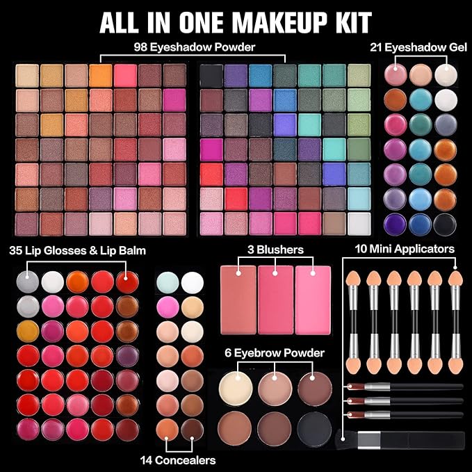 177 Colors Professional Makeup Kit for Women Girls Full Kit Gift Set with Mirror All in One Make up Palette Included Eyeshadow Powder Eye Shadow Gel Lip Gloss Concealer Eyebrow Powder Blush Brushes-GlimoraGlow