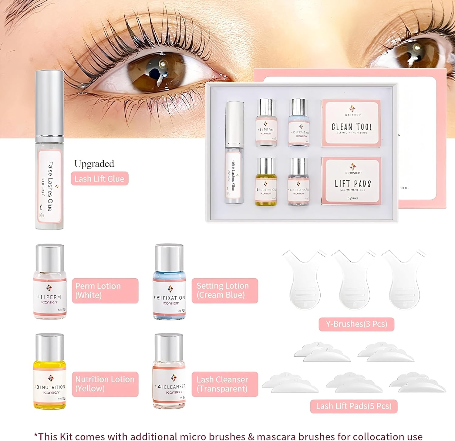 ICONSIGN Lash Lift Kit, Professional Salon Semi-Permanent Curling Eyelash Perm Kit with Lash Shields, Eye Gel Pads and Brushes-GlimoraGlow