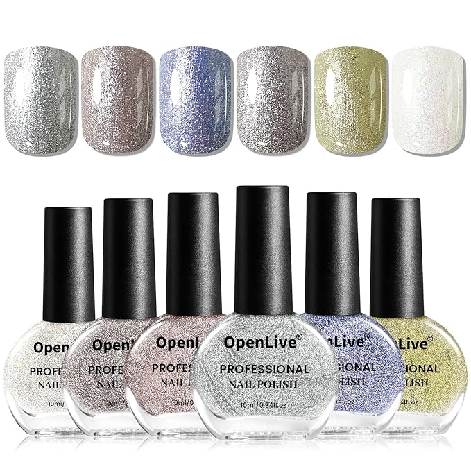 10ml Glitter Nail Polish Set 6 Colors Glitter Effect All Seasons Neutral Color Quick Dry Nail Polish Set for Women Salon DIY Nail Art-GlimoraGlow